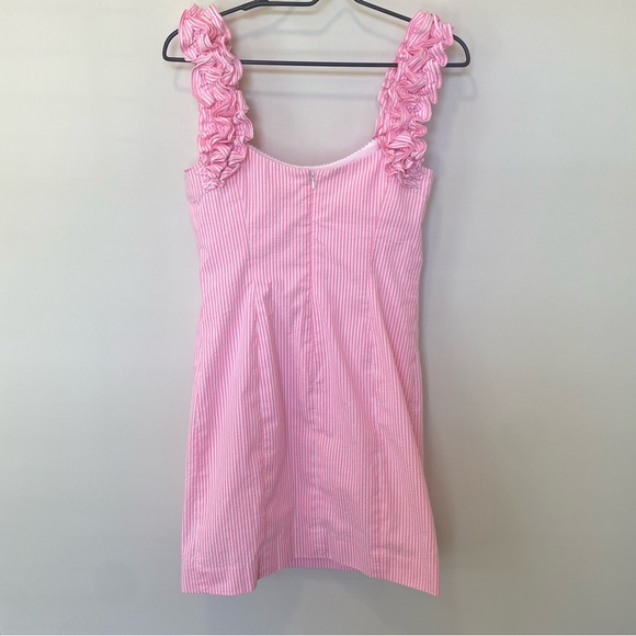 Lilly Pulitzer Pink & White Stripe Seersucker Dress With Ruffle Straps Size 4 - Picture 4 of 7